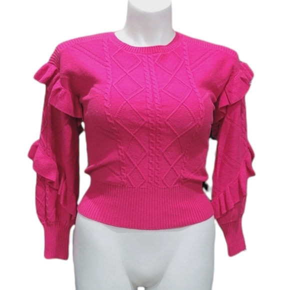 White House Black Market Sweaters - white house black market Crew Neck Pink Sweater W/ Ruffle Details Women's Sz XS